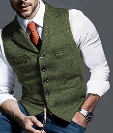 economico -Per uomo Gilet Vacanza Feste Affari Moda Casual Primavera Autunno Tasca Bottoni Poliestere Confortevole Semplice Monopetto Un Bottone Bavero Vestibilità regolare CaffÃ¨ Marrone Nero Verde Grigio