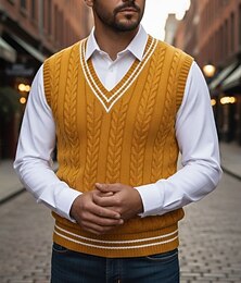 abordables -Homme Pull Gilet Robe pull Pull Gilet Pull Tricoté Côtelé Torsadé Tricoter Hauts Réguliers Tricoté Bloc de Couleur Col en V Mode Occasionnel Vacances Tenue quotidienne Vêtement Tenue Automne Hiver