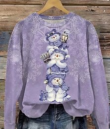 baratos -Mulheres Moletom Gráfico Papai Noel Boneco de Neve Moda Casual Manga Longa Gola Redonda Tops regulares Rua Dia a Dia Casual Imprimir Roxo Claro Roxo Marron Cinzento Outono Inverno