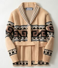 abordables -Homme Pull Gilet Cardigan Pull Fair Isle Côtelé Tricoter Court Ceinturé Tricoté Uni Col châle Vacances Mode Occasionnel Tenue quotidienne Vêtement Tenue Automne Printemps & Automne Kaki M L XL