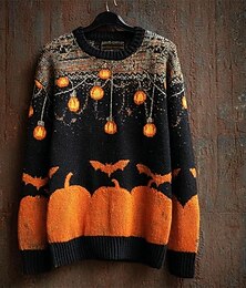 economico -Per uomo Maglione Maglione a maglia A Coste Maglia Top Regolari Lavorato a maglia Stampato Zucca Girocollo Vintage Halloween Vacanza Abbigliamento quotidiano Abbigliamento Spalla scesa Autunno Inverno