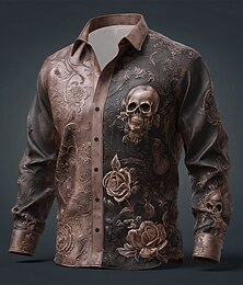 economico -Per uomo Teschio Stampa Floreale Giorno dei Morti Camicia Camicia con Bottoni Manica Lunga Vintage Retrò Stile gotico oscuro All'aperto Ferie Primavera Autunno Collo ripiegato Stampa 3D Camicia tipo