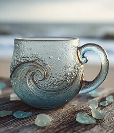 billiga -vågmugg i havsglas, 340 g handgjord kaffekopp i havsvågsglas, kaffemuggar i havsvågsglas med isolerat handtag, kreativ tekopp med havsvågstextur, för varmt te &kalla drycker