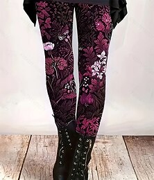 abordables -Femmes Slacks Leggings Leggings confortables Vacances ancien Streetwear Longueur complète Naturel Fleuri Graphique Taille Élastique Imprimé Confortable Extérieur Élastique Extérieur Vacances