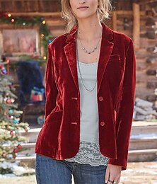 abordables -Mujer chaqueta Cómodo Bolsillo Botones Elegante Moda Exterior Plano Noche Casual Diario Fin de semana Cardigan Regular Diseño Ajuste regular Manga Larga Ropa de calle Negro Rojo Burdeos Primavera