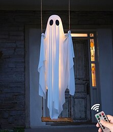abordables -Décorations d'Halloween suspendues à fantômes, grande balançoire fantôme suspendue de 1,8 m avec télécommande, guirlande lumineuse, décorations de fantômes mignons et effrayants pour arbre, porche,