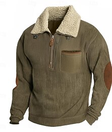 baratos -Homens Moletom Veludo Cotelê Moletom com capuz Estacionar Moletom de lã Preto Vinho Verde Tropa Azul Marinha Cáqui Com Capuz Colarinho Clerical Lapela Tecido Patchwork Desportos e Ar livre Casual