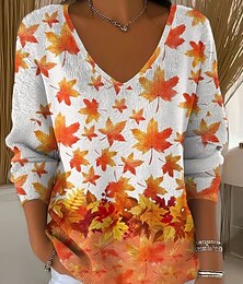 abordables -Femmes Pull Élégant Mode Streetwear Fleuri Graphique Col en V Tricoté manche longue Hauts Réguliers Tricoter Week-end Violet Orange Automne Hiver