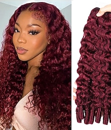 abordables -Extensions de cheveux humains bouclés birmans bordeaux 99J #, 3 paquets de 14 à 30 pouces, avec extrémités bouclées en spirale