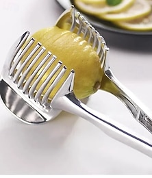 economico -Supporto per affettare in acciaio inossidabile, taglia-pomodori e limoni multifunzionale, divisore per frutta con manico, utensile da cucina in lega resistente, affettatrice per verdure per uso