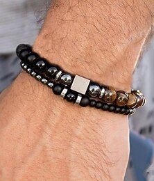 abordables -Ensemble de bracelets de perles pour hommes avec pierres naturelles et perles d'hématite, bijoux de bracelet superposés réglables pour vêtements décontractés, fêtes et cadeaux