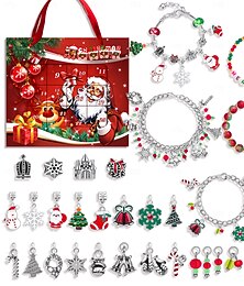 preiswerte -Weihnachts-Adventskalender Füllgeschenke 2025 Weihnachtsgeschenk für Mädchen Frauen Kinder 24 Tage Armbänder Xmas Countdown Kalender DIY Schmuckherstellung Kit Geschenk 22 Charm Perlen 2 Armbänder