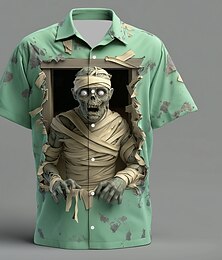 economico -Halloween Per uomo Zombi Mummia Muro crepato Camicia Camicia con Bottoni Manica Corta Stile gotico oscuro Ferie Abbigliamento casual alla moda Estate Primavera Collo ripiegato Stampa 3D camicie con