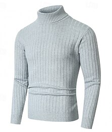 abordables -Homme Pull Côtelé Tricoter Hauts Réguliers Tricoté Coupe ajustée Uni Col roulé Tricots Contemporain Occasionnel Tenue quotidienne Vêtement Tenue Automne Noir Blanche L XL 2XL