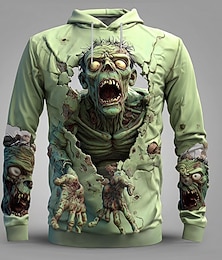 abordables -Halloween Hombre Zombis 3D Sudadera Punk Exagerado Cuello Barco Discoteca Ropa de calle Gris morado Azul Piscina Correa Otoño Invierno Diseñador