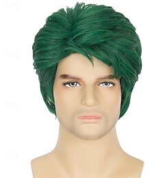 economico -parrucca corta e dritta verde per uomo, parrucca sintetica a strati con tema scolastico per cosplay