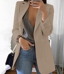 זול -בגדי ריקוד נשים בלייזר נוח נושם כיס יום יומי אחיד מִשׂרָד רחוב קזו'אל לבוש יומיומי חזית פתוחה ארוך צווארון מתקפל רגיל שרוול ארוך הלבשה עליונה לבן צהוב ורוד מסמיק אביב סתיו