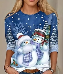 abordables -Noël Femmes T-shirt Graphique Arbre de Noël Motif de flocon de neige ancien Mode Élégant manche longue Col ras du cou Hauts Réguliers Quotidien Week-end Imprimé Blanche Rouge Bleu Printemps Automne