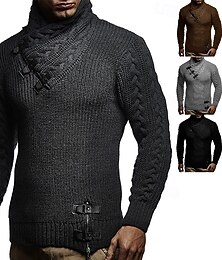 abordables -Homme Pull Côtelé Torsadé Tricoter Hauts Réguliers Tricoté Coupe ajustée Uni Col ras du cou Tricots Contemporain Occasionnel Tenue quotidienne Vêtement Tenue Automne Hiver Noir Marron M L XL