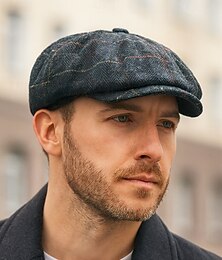 levne -Pánská vintage čepice s motivem rybí kosti – klasický tvídový plochý klobouk s břečťanovým vzorem, retro baret ve stylu Gatsby pro běžné nošení a venkovní večírky