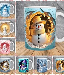economico -Tazza regalo di Natale con pupazzo di neve 3D da 12 once, graziosa tazza da caffè in ceramica per le feste, tazza da tè con cioccolata calda per le feste invernali, festa di Natale, ufficio,