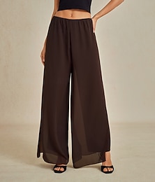 abordables -Femmes Culottes Jambe Large Pantalons à jambes droites Élégant Style Classique Occasionnel Longueur complète Taille moyenne Couleur Unie Taille Élastique Élastique Mariage Vacances Soirée Marron