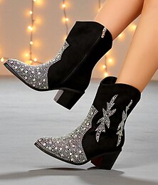 economico -stivaletti western da donna con strass - stivaletti bassi con tacco medio in stile cowboy scintillanti per outfit da festa e club notturni
