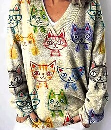 abordables -Femmes Cardigan Mignon Quotidien Fleuri Graphique Animal Côtelé Col en V Boutons Imprimé manche longue Hauts Réguliers Tricoter Extérieur Week-end Rose Claire Vert Printemps Automne