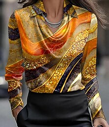 ieftine -Cămașă pentru femei Rochii Elegante Bluză Formală Cămașă de lucru Grafică Geometrică Abstractă Elegantă Stilată Casual Mâneci Lungi Guler cu Cască Îmbrăcăminte pentru muncă Petrecere Seară Zilnic