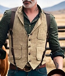 economico -Per uomo Gilet Vacanza Feste Affari Moda Casual Primavera Autunno Tasca Bottoni Poliestere Confortevole Semplice Monopetto Un Bottone Bavero Vestibilità regolare Cachi Grigio scuro Gilet