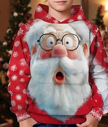 abordables -Sudadera con capucha de Papá Noel y alce con gráfico 3D para niños, manga larga, moda urbana para primavera y otoño, para niños de 4 a 12 años, con capucha, para exteriores, informal, para uso diario,