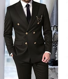 billige -Menn Bryllup Fest Forretningsdrakter Spissjakkeslag Svart Brun Formelt Ensfarget Skreddersydd 2-delt sett Dobbeltkneppet med seks knapper