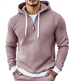 abordables -Homme Sweat à capuche Sweat à capuche gaufré Sweat à capuche quart zippé Noir Rose Claire bleu marine À capuche Uni Texturé Sport & Loisir Occasionnel Quotidien Streetwear Frais Vêtements de sport
