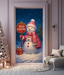 preiswerte -Weihnachts Türvorhang Süßer Schneemann mit Geschenk und schneebedecktem Hintergrund Feiertags Hintergrund Türvorhang für 2025 Weihnachts Party und Zuhause Winter Dekorationen