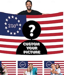 preiswerte -benutzerdefinierte 250. Jahrestag amerikanische Flagge mit Foto personalisierte Wandteppich Poster entwerfen Sie Ihr Bild für Dekor Clubs Konzerte Bars Schlafsäle Wohnzimmer Schlafzimmer