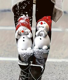 abordables -Femmes Leggings Mode Basique Occasionnel Longueur complète Taille hautePantsNoël Graphique Bonhomme de neige Motif de flocon de neige Impression Chaleur Thermique Doux Respirant Élastique Extérieur