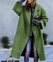 billiga -Dam Vardaglig jacka Bekväm Andningsfunktion Knappar Ledigt Slät Semester Gata Ledigt Dagliga kläder Enkelknäppt Lång Hakslag Förstoringar Långärmad Ytterkläder Svart Gul Rodnande Rosa Vår Höst