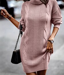 preiswerte -Damen Knielanges Kleid Pulloverkleid A Linie Kleid Lässig Ferien Normale Passform Einfach Langarm Rollkragen Schwarz Rosa Blau Grün Herbst Winter