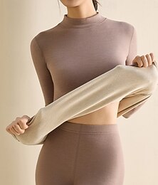 Недорогие -Жен. Термобелье пижама На каждый день Удобная обувь Чистый цвет Эластичная талия Брюки Дом Повседневные Длинный рукав Ложная шея Черный Розовый Светло-коричневый Зеленый Хаки Весна Осень Зима