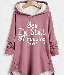 olcso -Női Pulóver Hoodie pulóver Grafika Mikulás Szöveg Meleg Alkalmi Elmosódott Hosszú ujj Kapucni Hosszú felsők Hétköznapi Sport Szabadság Nyomtatott Arcpír rózsaszín Medence Szürke Ősz Tél