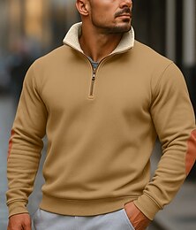 abordables -Hombre Sudadera Sudadera con capucha y cremallera de un cuarto Sudadera con capucha de lana Sudadera con capucha forrada de polar Negro Azul Marino Caqui Gris Claro Gris Oscuro Con Capucha Plano