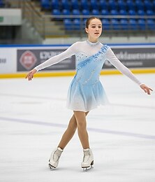 ieftine -Rochie de Patinaj Artistic Pentru femei Fete Πατινάζ στο πάγο Rochii Albastru celest Tiv Asimetric Plasă Înaltă Elasticitate Antrenament Competiție Ținută Patinaj Clasic Cristale / Strasuri Manșon