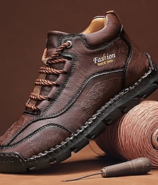 economico -scarponi da trekking da uomo con lacci marroni dal design robusto: comodi e alla moda per abbigliamento casual, viaggi ed escursioni