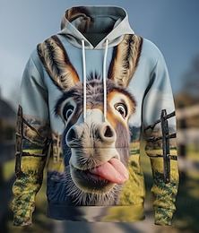 abordables -Homme Illusion d'optique Âne Sweat à capuche Sweatshirt Mode Frais Col ras du cou Maison Soirée Vêtements de rue Bleu 1 Bleu 2# Cordon de serrage Automne Hiver Designer