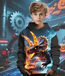 abordables -Halloween Garçons 3D Dessin animé Dinosaure Sweat à Capuche manche longue Printemps Automne Mode Streetwear Enfants 4-12 ans À capuche Extérieur Occasionnel Quotidien Coupe régulière