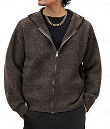abordables -Homme Sweat à capuche Sweat à capuche zippé intégral Sweat à capuche en polaire Marron Gris Clair Gris foncé À capuche Uni Avec Poches Sport & Loisir Quotidien Fête Polyester Streetwear Basique
