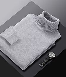 abordables -Homme Pull Côtelé Tricoter Hauts Réguliers Tricoté Coupe ajustée Uni Col roulé Tricots Contemporain Occasionnel Tenue quotidienne Vêtement Tenue Automne Hiver Vin Noir M L XL