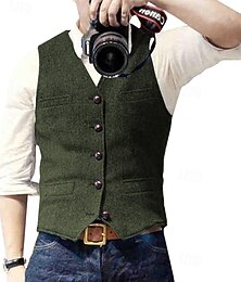 economico -Per uomo Gilet Vacanza Feste Affari Moda Casual Primavera Autunno Tasca Bottoni Poliestere Confortevole Tinta unica Monopetto Un Bottone Scollo a V Vestibilità regolare Argento Nero Champagne Vino