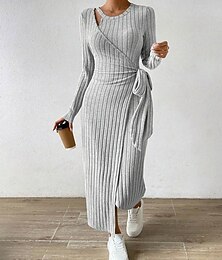 ieftine -Pentru femei Rochii Midi Rochii Tricot Rochie teacă Modă Modern Vacanță Zilnic Ieșire Fit regulat Simplu Manșon Lung Stil Nautic Gri Primăvară Toamnă