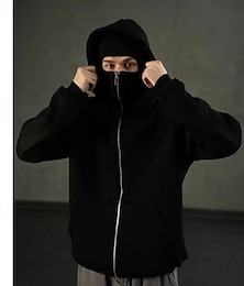 abordables -Sweat à capuche pour homme, cagoule, fermeture éclair complète, masque de ski, sweat à capuche noir, blanc, rouge, gris foncé, capuche unie, poche, sport, extérieur, quotidien, vacances, polyester, streetwear, basique, décontracté, automne, hiver, vêtemen